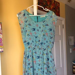 Blue bird knee length dress